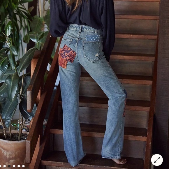 Free People Belladonna Patchwork Jeans NWOT - Picture 2 of 4